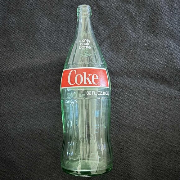 Coke Other - Large Vintage Coca-Cola Coke 32oz Soda Bottle Red White Label Green Glass